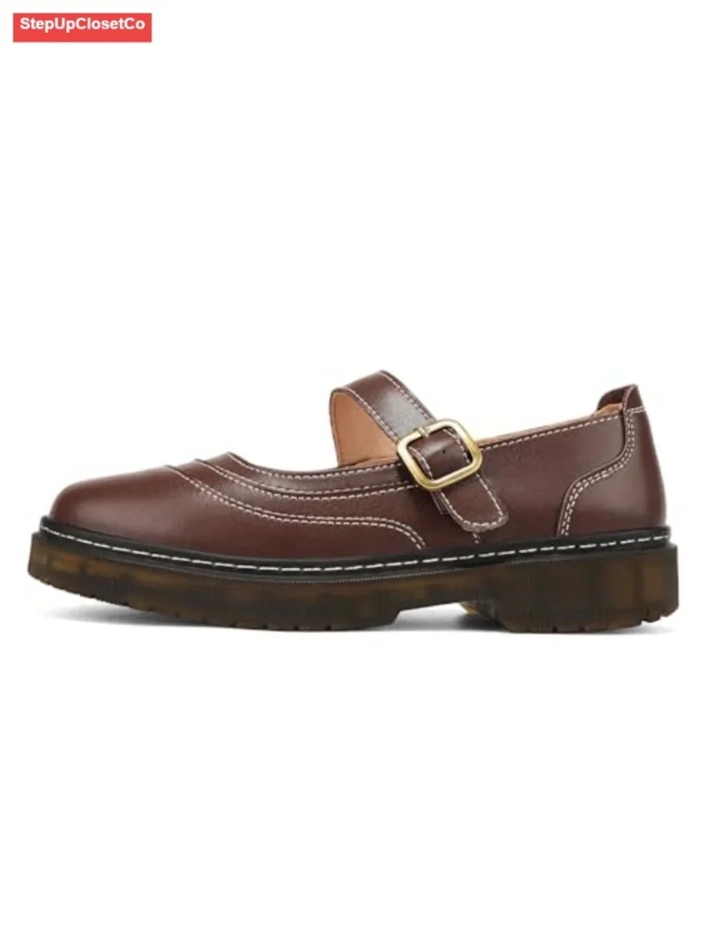 Women's Mary Jane Flats Genuine Leather Adjustable Strap Comfortable Dress Shoes